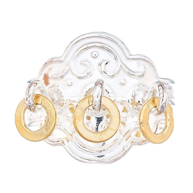 Hovedbilde Ring med ringlauv, hvit/forgylt