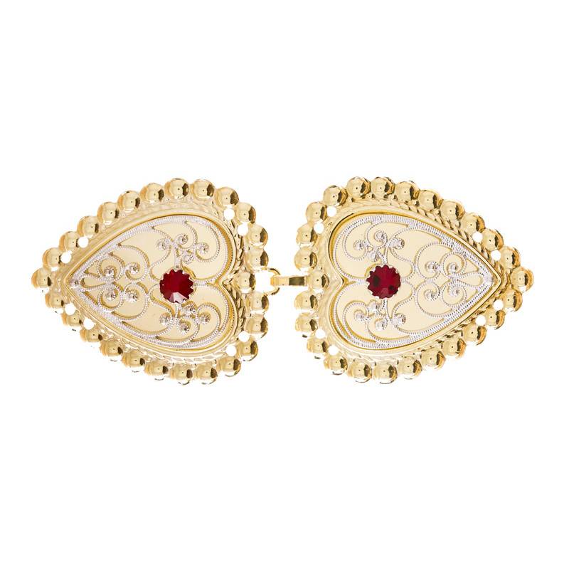 Spenne, forgylt/hvit, med rød sten