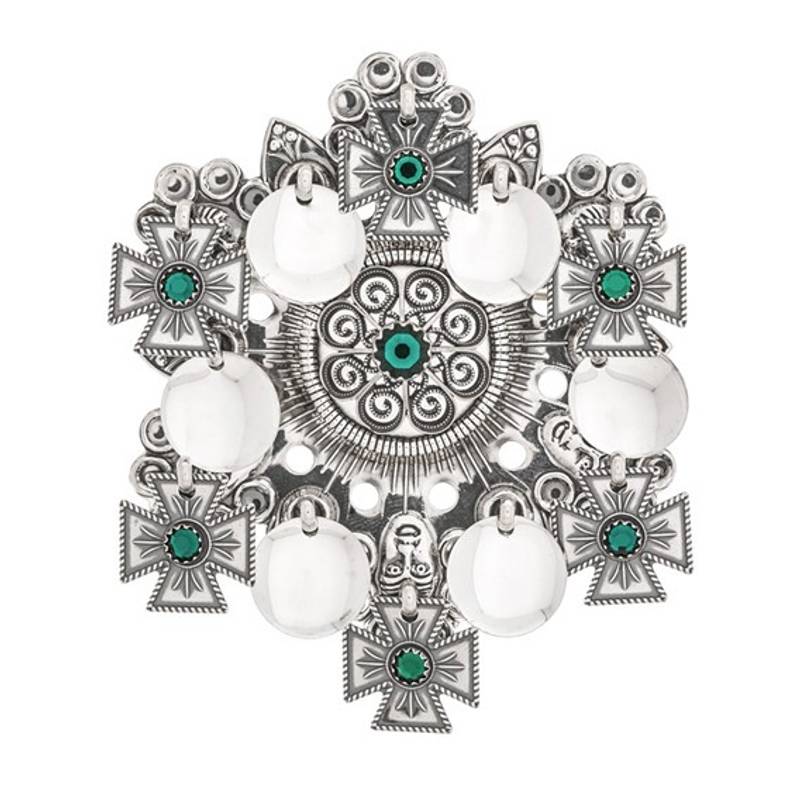 Skålasølje med grønne stener, oksidert