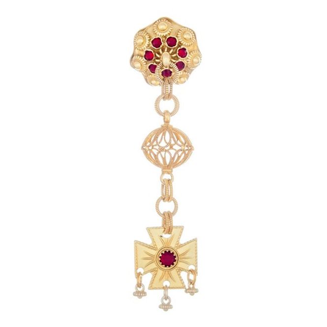 Hovedbilde Halsknapp forgylt med røde stener, stolpe 